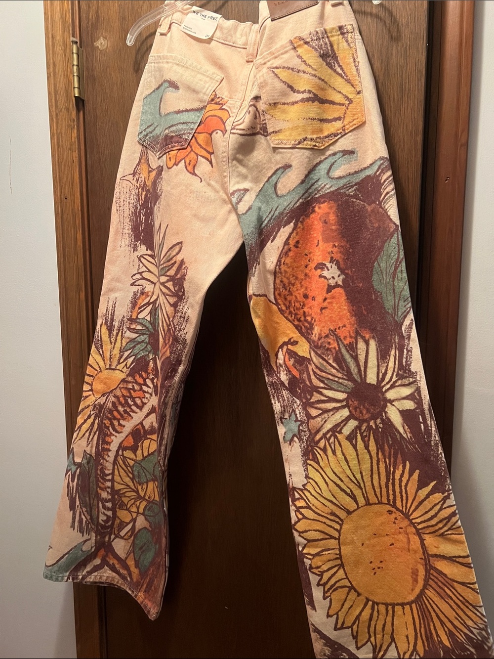 Free People Cream Sunflower & Nature Print Wide-Leg Pants - Picture 6 of 7